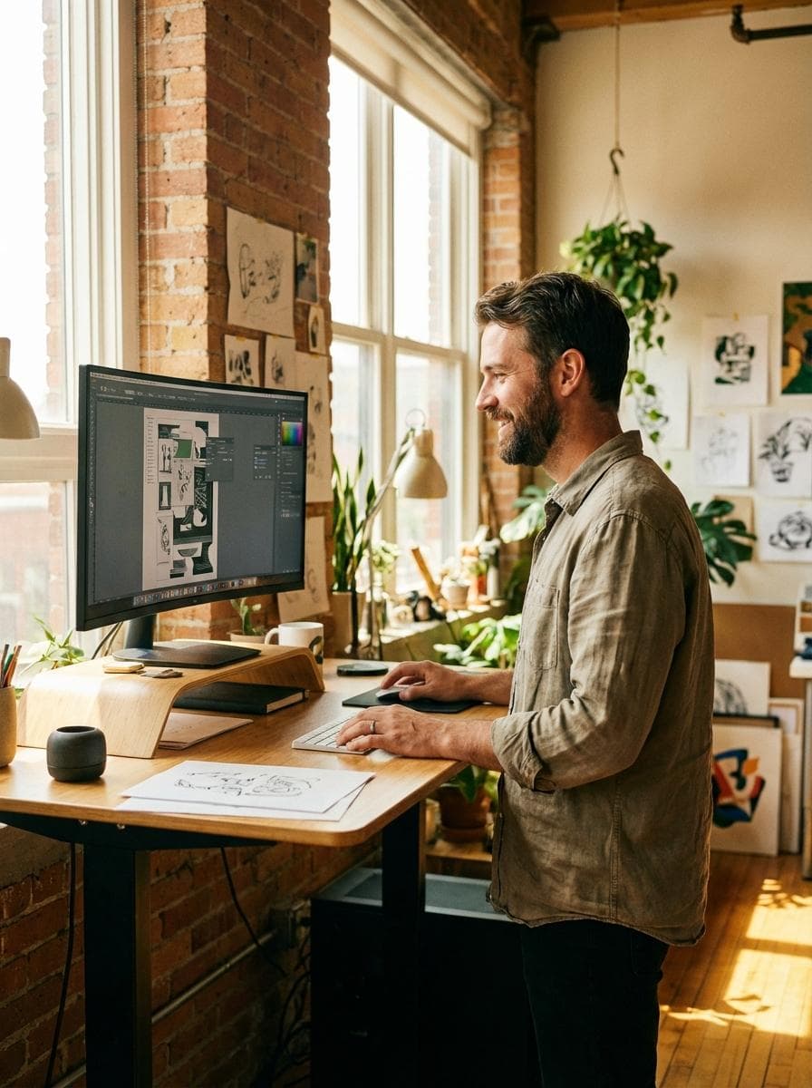 Developer at standing desk